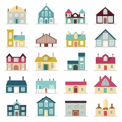 Icons of houses and buildings isolated on white. Illustration in vector format