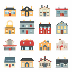 Obraz premium Icons of houses and buildings isolated on white. Illustration in vector format