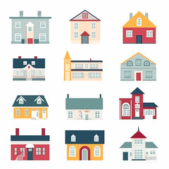 Fototapeta premium Icons of houses and buildings isolated on white. Illustration in vector format