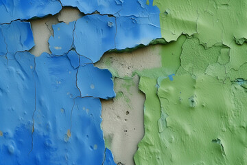 Obraz premium Blue and green cracked peeling paint wall texture background