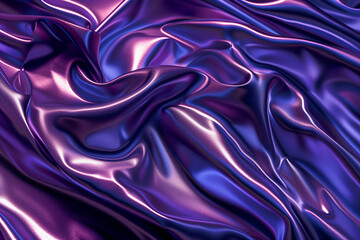 Fototapeta premium Purple blue shiny silk fabric with pleats.