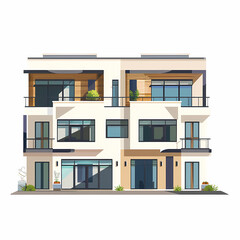 Fototapeta premium Illustration of the exterior of a house as seen from the front and with a roof. Modern. Townhouse building. Apartment. House facade with doors and windows.