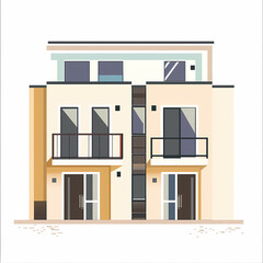 Naklejka premium Illustration of the exterior of a house as seen from the front and with a roof. Modern. Townhouse building. Apartment. House facade with doors and windows.