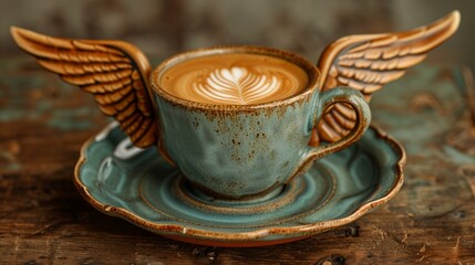 Coffee cup with wings ceramic