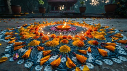 diwali rangoli art, during diwali, intricate rangoli decorations outside homes symbolize prosperity and good fortune in indian tradition