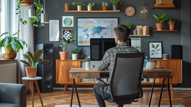 Remote work setup for business analysts, organized and high-tech