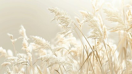 Golden sunlight illuminating delicate wheat stalks in a tranquil field creating a peaceful natural scene
