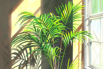 Areca Palm plant (Colored Pencil) - Madagascar - Graceful, feathery fronds, acts as an air humidifier