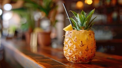 Fresh fruit cocktail in coconut with ice