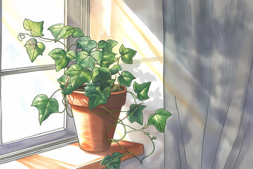 English Ivy plant (Colored Pencil) - Europe and Western Asia - Excellent air purifier, great for hanging baskets - English Ivy exudes timeless charm and natural beauty