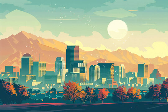 Denver city skyline illustration 