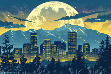 Denver city skyline illustration at night 