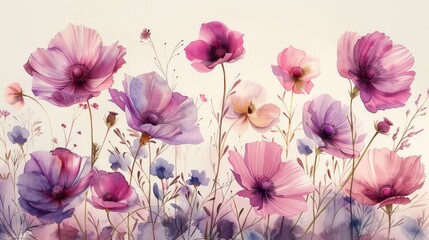 watercolor floral art, delicate pink and lavender watercolor flowers add a graceful and dreamy touch, perfect for creating an ethereal ambiance