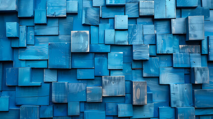 Abstract blue background with wooden squares and rectangles 