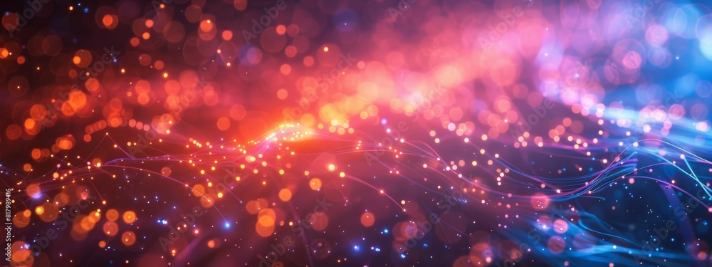 Poster an abstract background of fiber optic cables woven into a complex network pattern, glowing with vibr