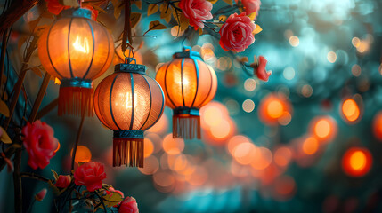 Background of bright traditional chinese lanterns 