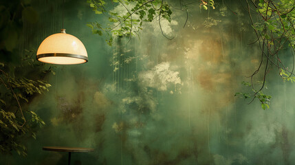 Obraz premium A lamp is hanging from the ceiling in front of a green wall