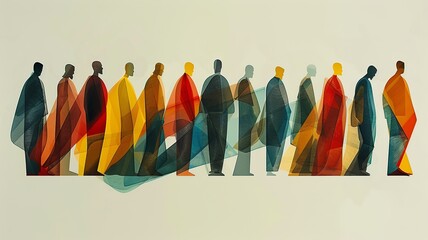 A minimalist illustration featuring Jesus and the 12 disciples, depicted with simple and clean lines to highlight the unity and diversity among the figures