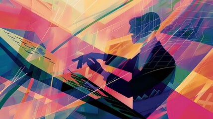 Financial Officer in the workplace with computers, calculators, and charts