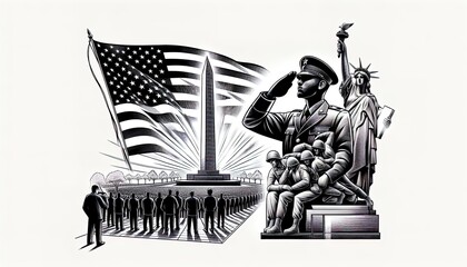 Eternal Gratitude, Silent Watch, Patriotic Tributes, Memorial Day. American Proud, line art. Outline. 