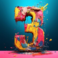 Colorful paint splashing out of the letter S. 3D Render