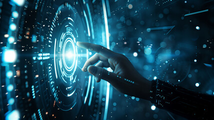 Image of a hand pointing at the system screen