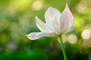 A white flower with pink petals is the main focus of the image - Powered by Adobe
