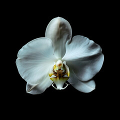 Beautiful blooming white orchid flower isolated on the black background