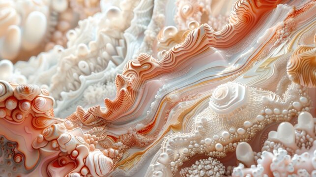 Macro photography of organic texture of mother-of-pearl sea shell or corals, background with closed up detailed natural ocean creatures structure, AI generated image