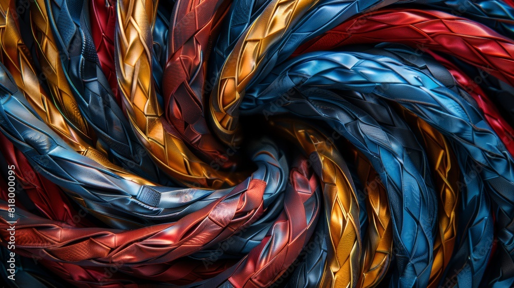 Poster an abstract composition featuring a mix of different cables and wires, arranged in a spiral pattern 