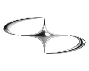 3D Y2K chrome star with elongated, fluid, wavy shapes and sleek, shiny, metallic, glossy finish. Isolated vector galaxy sign with spark, silver element for futuristic design in cyber space aesthetic