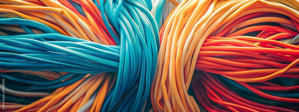 Poster an abstract composition featuring a mix of different cables and wires, arranged in a spiral pattern 