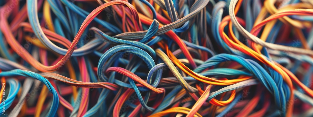 Poster an abstract composition featuring a mix of different cables and wires, arranged in a spiral pattern 