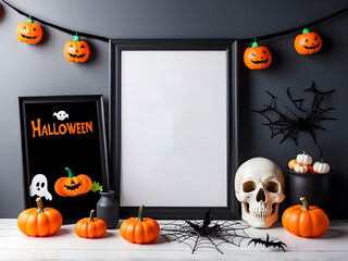 Mockup poster and photo frame with Halloween festival decoration design