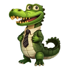 Cute crocodile cartoon character wearing ties, isolated on transparent background.
