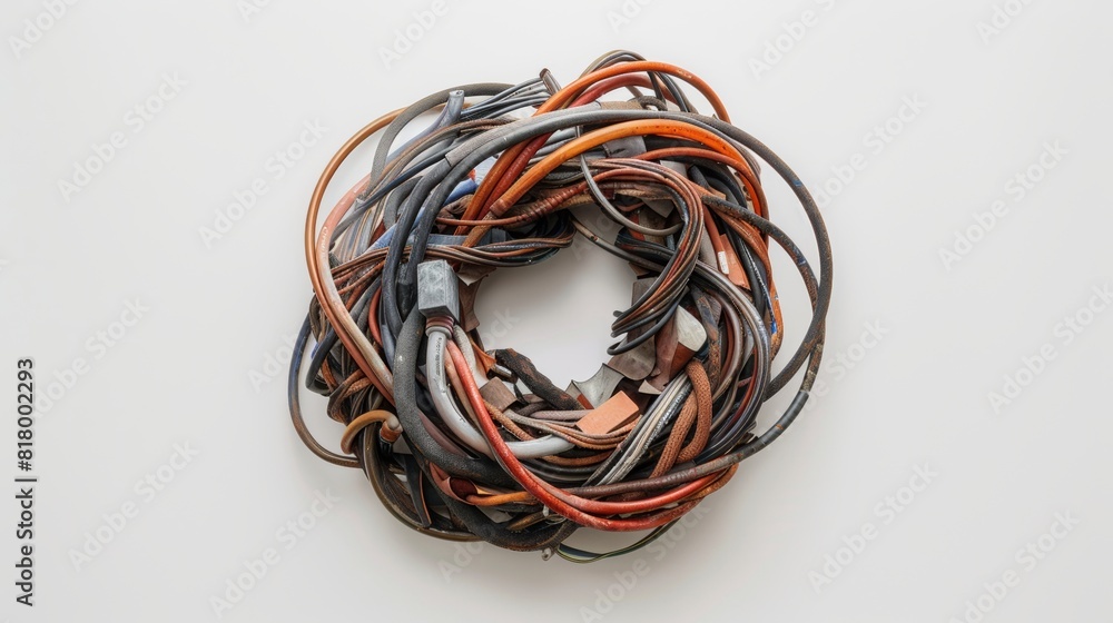 Poster a mix of different cables and wires, arranged in a spiral pattern against a neutral background.