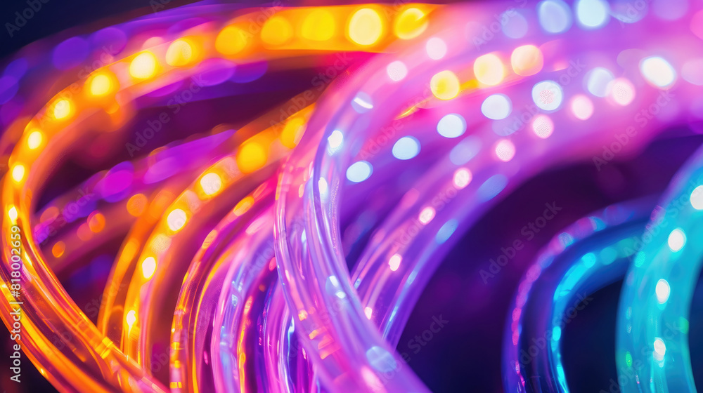Poster a detailed view of brightly colored led ropes creating a vibrant and dynamic display