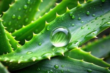 Aloe leaf with drop on natural background