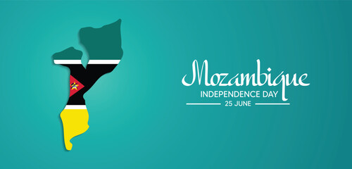 Mozambique Independence Day 25 June flag map vector poster