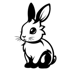 Cartoon rabbit drawing with happy expression, sitting down