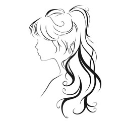 Monochrome illustration of a woman with flowing hair