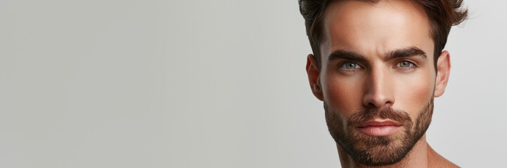 Obraz premium Handsome male model with beard on grey