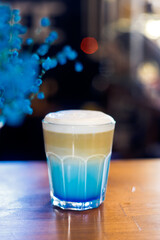 glass of milk and coffee milkshake beautyfull blue coffee lagune cappuccino espresso