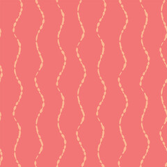 Vector abstract hand drawn peach pink color doodle waves. Seamless geometric pattern on hot pink background. Abstract linear backdrop. Great for tropical, summer, vacation products