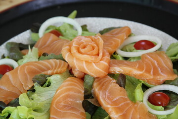 salmon and shrimp  Salmon steak: smoked salmon: salmon sushi