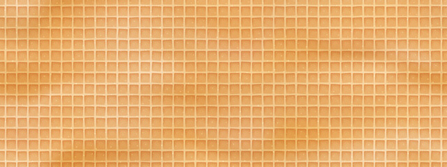 Belgian waffle seamless texture with squares pattern. Delicious bg with dimples and graininess. Vector illustration with gradient mesh. Crispy ice cream cone
