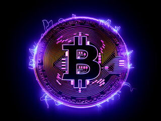 Bitcoin generating electricity on black background