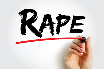 Rape is a type of sexual assault, carried out against a person without their consent, text concept background