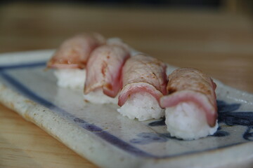 Salmon steak: smoked salmon: salmon sushi