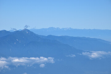 	富士山頂からの景色、左が甲斐駒ヶ岳、その奥に穂高連峰